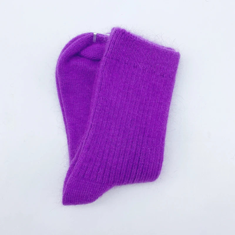 Autumn Winter Women's Candy Color High Content Wool Socks Ladies Soft Warm Wool Terry Socks Basic Sox Hose