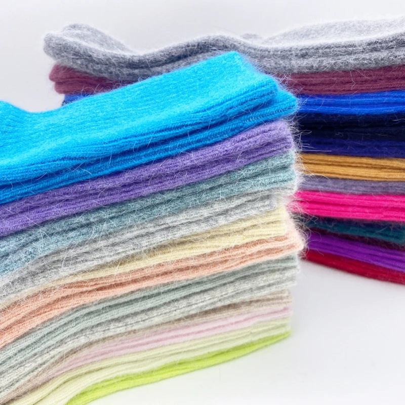 Autumn Winter Women's Candy Color High Content Wool Socks Ladies Soft Warm Wool Terry Socks Basic Sox Hose