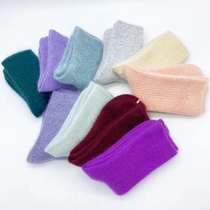 Autumn Winter Women's Candy Color High Content Wool Socks Ladies Soft Warm Wool Terry Socks Basic Sox Hose