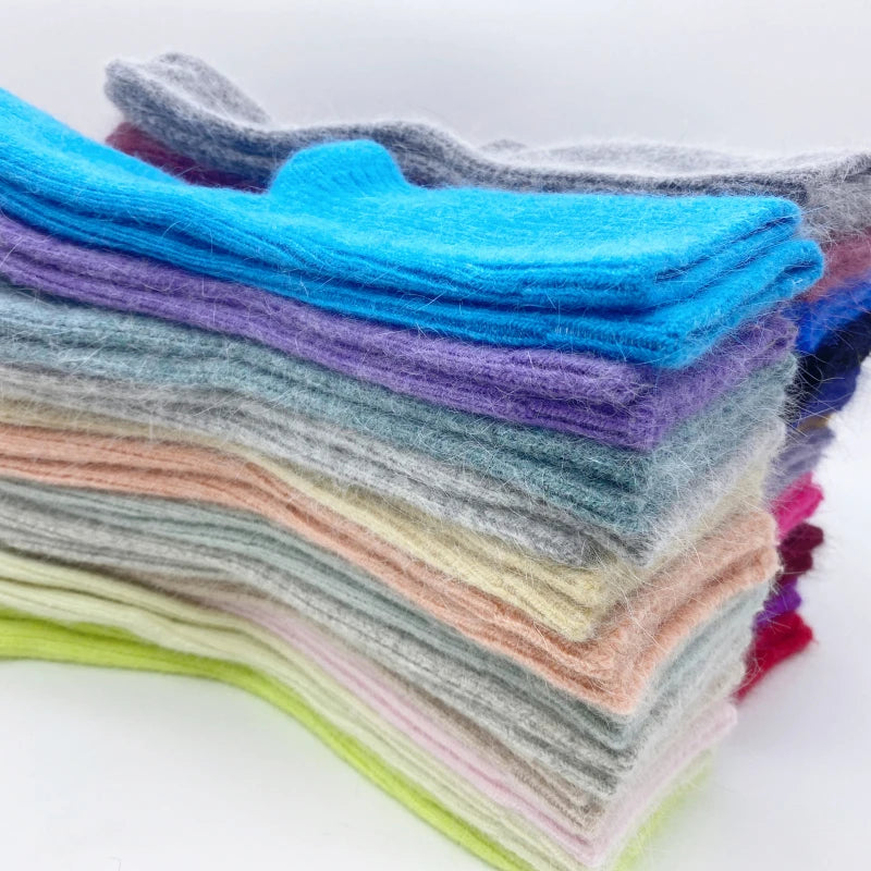 Autumn Winter Women's Candy Color High Content Wool Socks Ladies Soft Warm Wool Terry Socks Basic Sox Hose