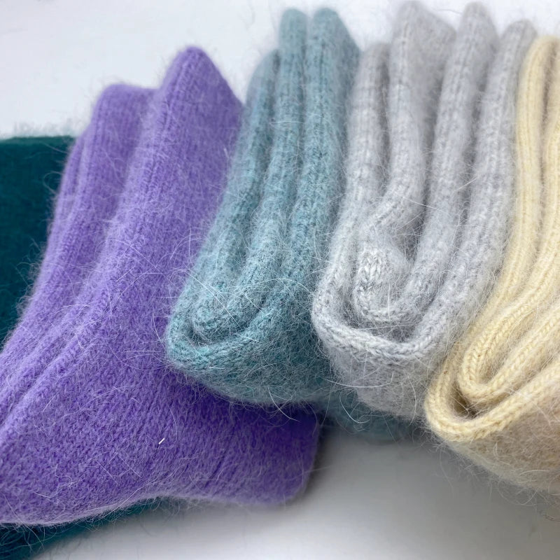 Autumn Winter Women's Candy Color High Content Wool Socks Ladies Soft Warm Wool Terry Socks Basic Sox Hose