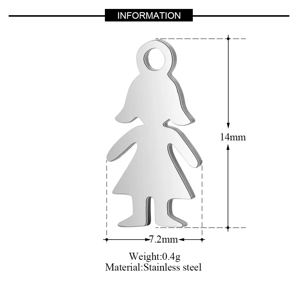 10pcs/Lot Stainless Steel Charms Full Polishing Cute Boy and Girl Pendants for Jewelry Making DIY Accessories