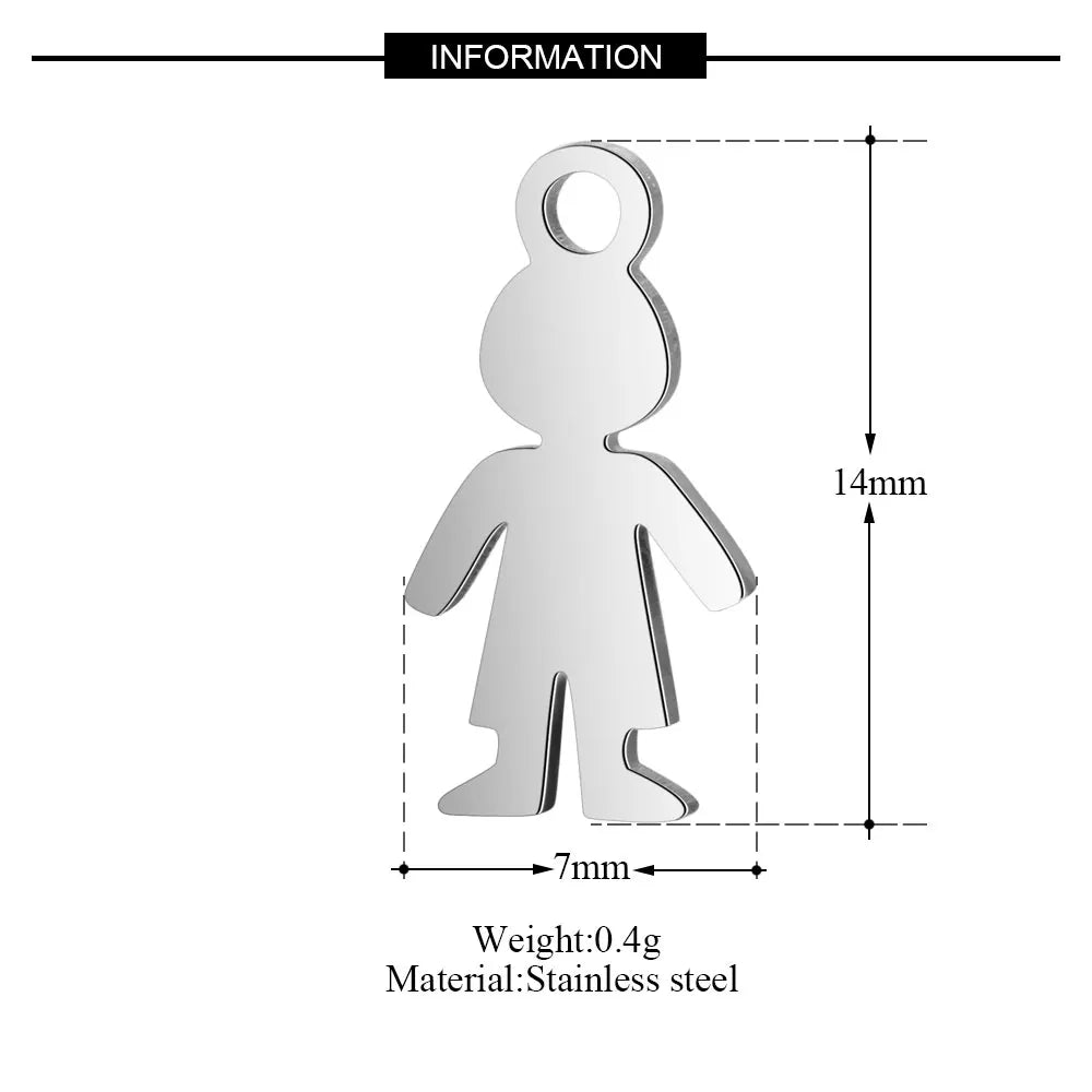 10pcs/Lot Stainless Steel Charms Full Polishing Cute Boy and Girl Pendants for Jewelry Making DIY Accessories