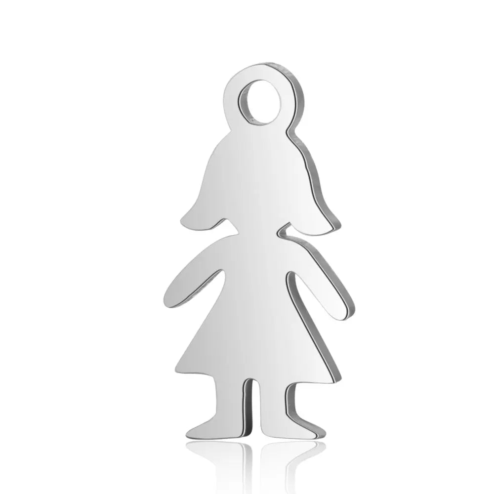 10pcs/Lot Stainless Steel Charms Full Polishing Cute Boy and Girl Pendants for Jewelry Making DIY Accessories