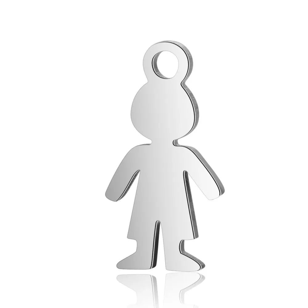 10pcs/Lot Stainless Steel Charms Full Polishing Cute Boy and Girl Pendants for Jewelry Making DIY Accessories
