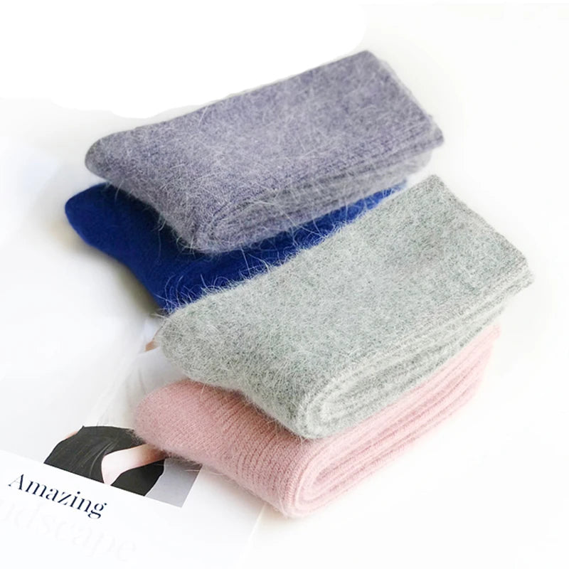 Autumn Winter Women's Candy Color High Content Wool Socks Ladies Soft Warm Wool Terry Socks Basic Sox Hose