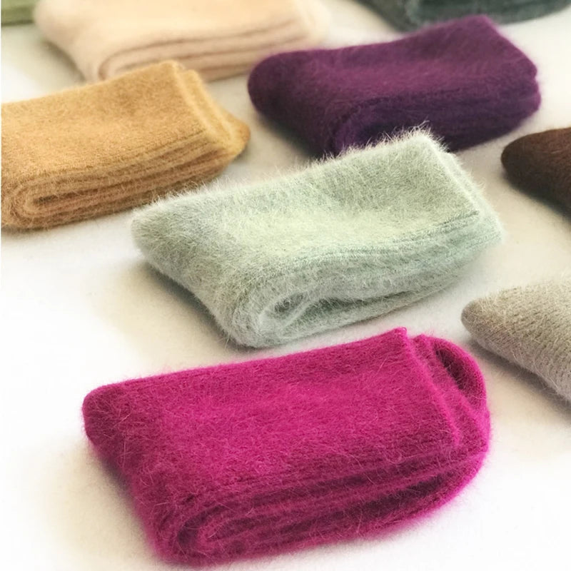 Autumn Winter Women's Candy Color High Content Wool Socks Ladies Soft Warm Wool Terry Socks Basic Sox Hose