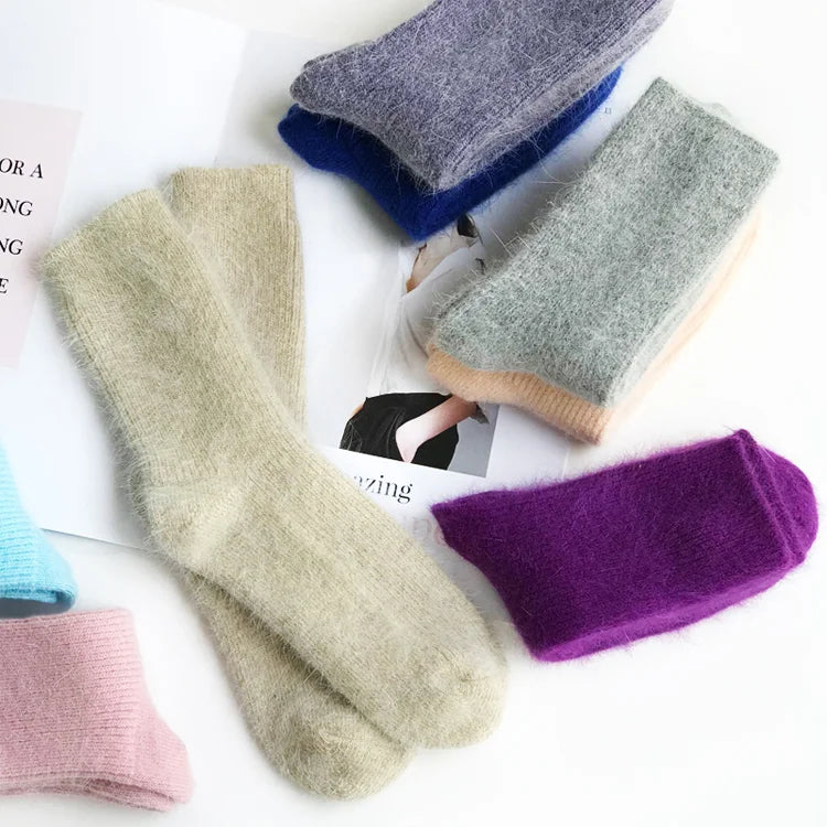 Autumn Winter Women's Candy Color High Content Wool Socks Ladies Soft Warm Wool Terry Socks Basic Sox Hose