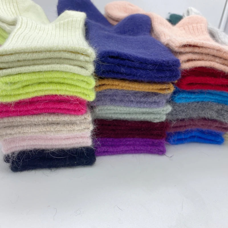 Autumn Winter Women's Candy Color High Content Wool Socks Ladies Soft Warm Wool Terry Socks Basic Sox Hose