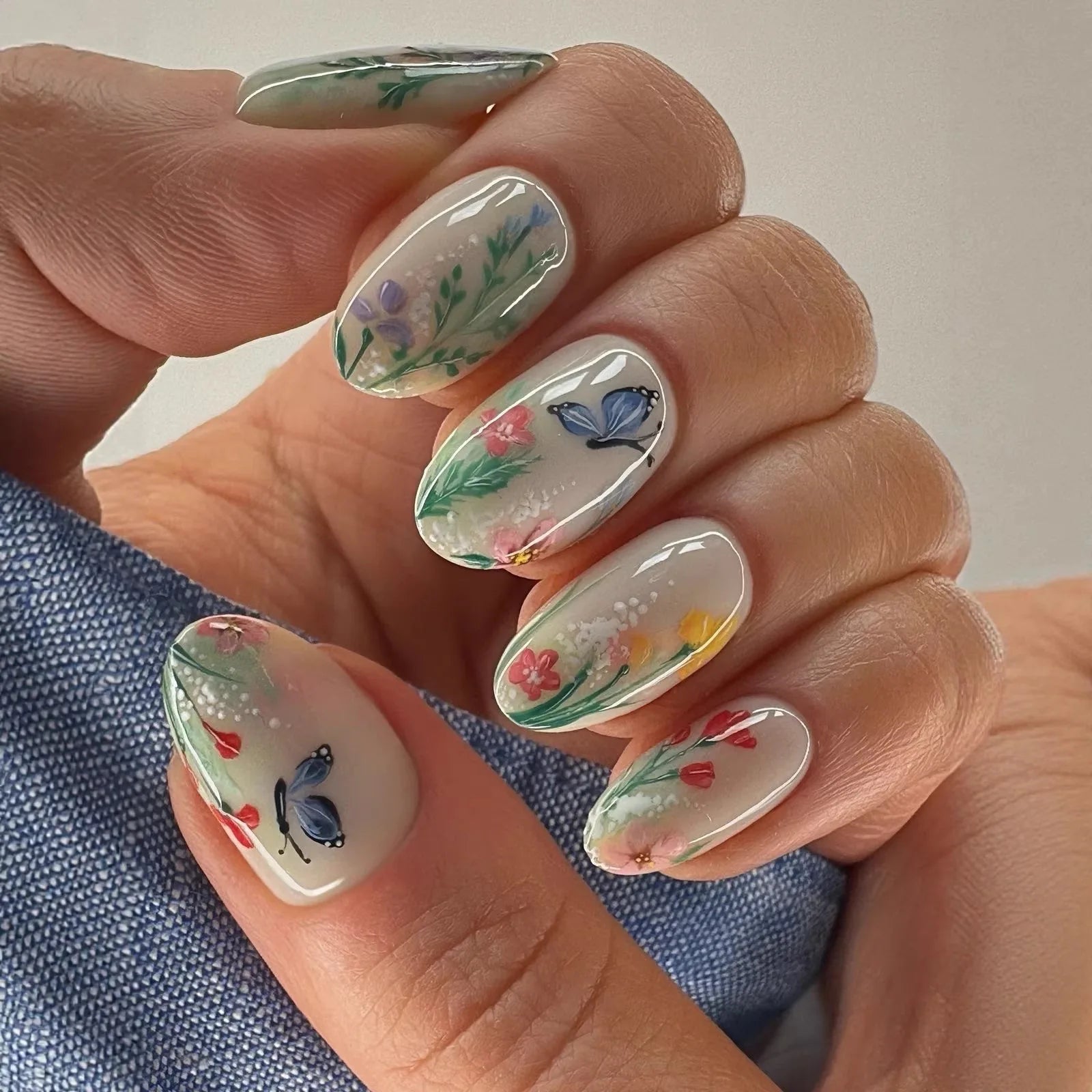 24pcs Pink Flower Almond Press on Nails Kawaii False Nails Wearable Stick-on Nails Fake Nail