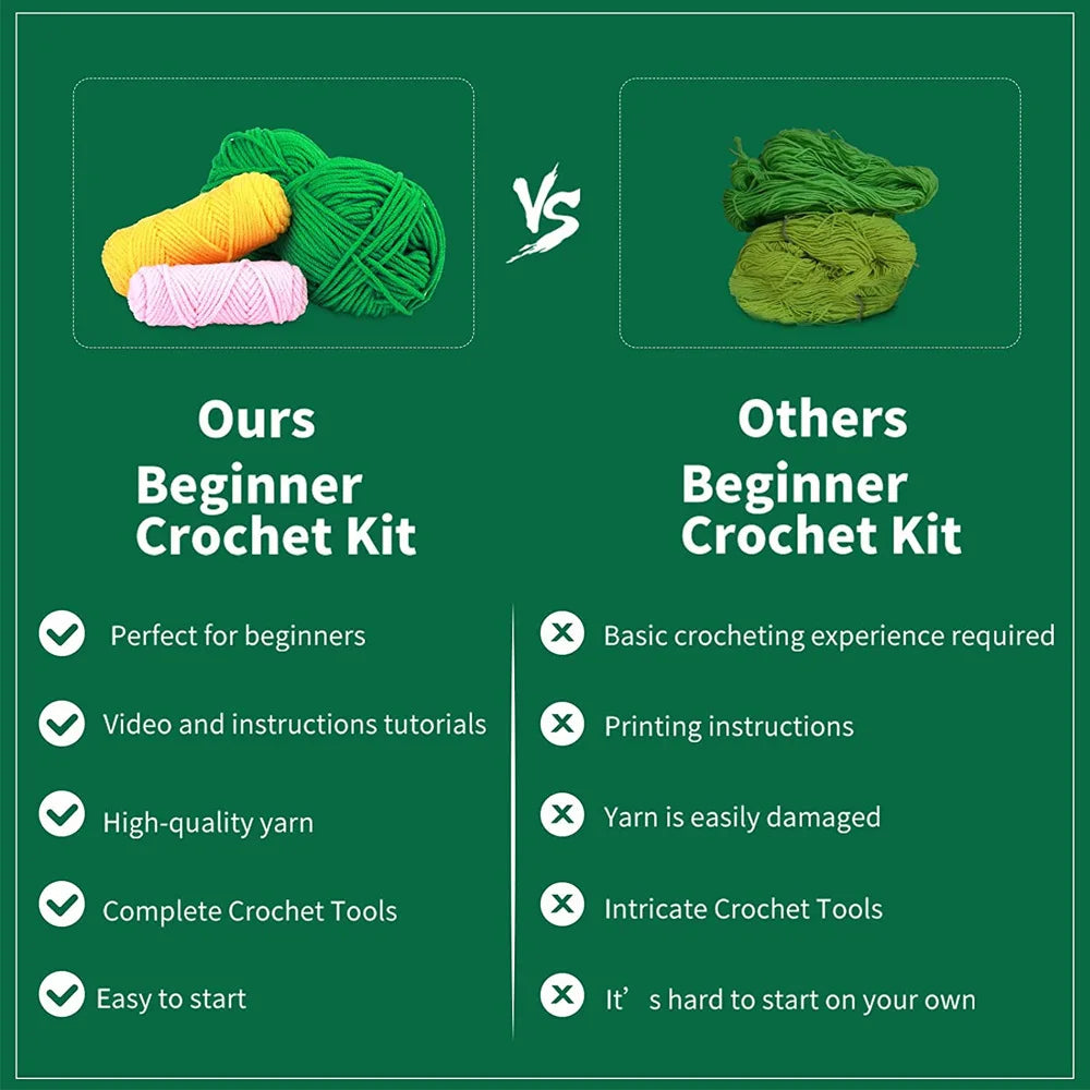 Crochet Animal Kit for Beginners With Video Tutorial Cotton Knitting Yarn Thread Needles Hook Knit Tool Set DIY Craft