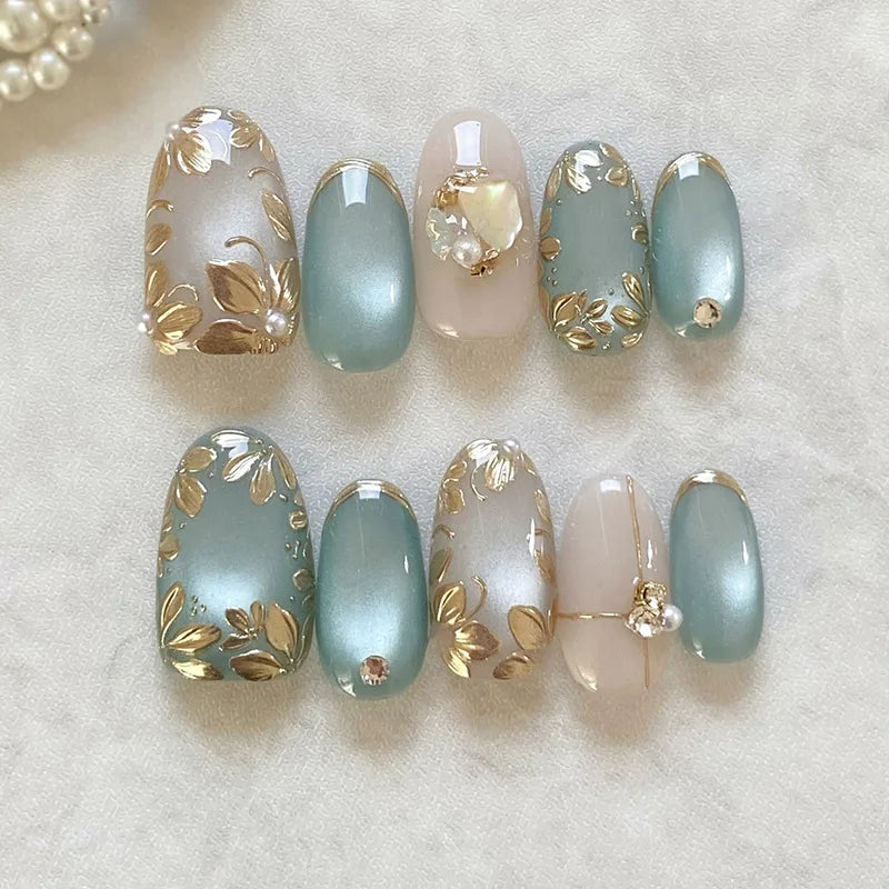 24pcs Pink Flower Almond Press on Nails Kawaii False Nails Wearable Stick-on Nails Fake Nail