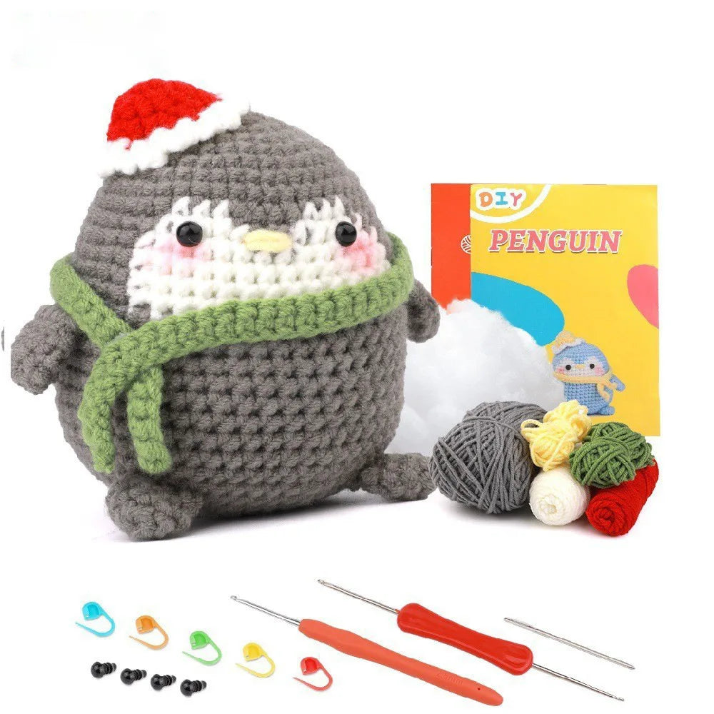 Crochet Animal Kit for Beginners With Video Tutorial Cotton Knitting Yarn Thread Needles Hook Knit Tool Set DIY Craft