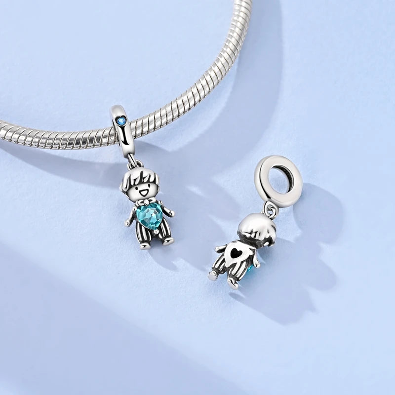 Original 925 Sterling Silver Bead Charms Girl Boy Pendant Fit Original Bracelet Necklace For Women DIY Accessories Jewelry Gift