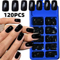 120Pcs Glossy Black Medium Square Fake Nails 12 Sizes Full Cover Press On Nail Solid False Fingertips for Women Daily Manicure