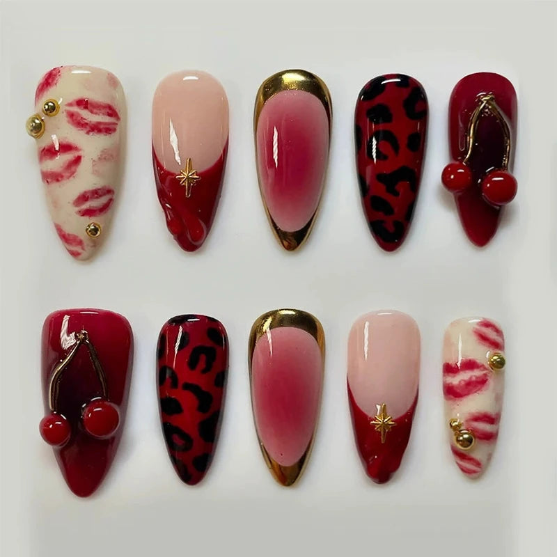 24pcs Pink Flower Almond Press on Nails Kawaii False Nails Wearable Stick-on Nails Fake Nail