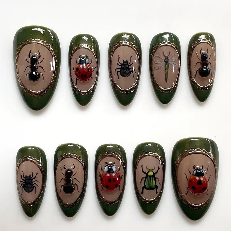24pcs Long Almond Press on Nails Anime Pattern Full Cover Nail Tips Ornament for Girls Colorful False Nails Wearable Fake Nail