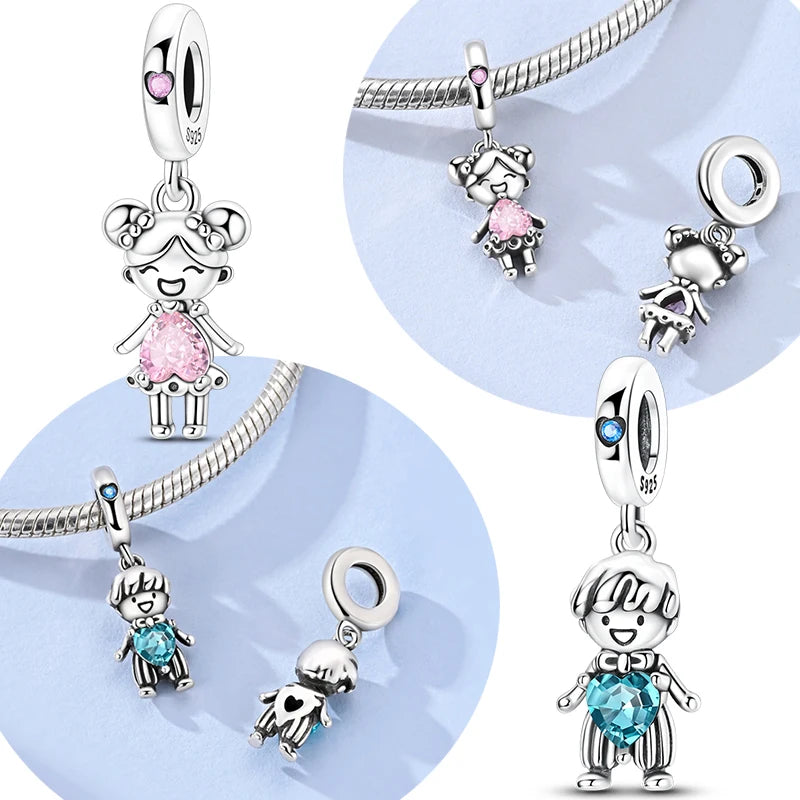 Original 925 Sterling Silver Bead Charms Girl Boy Pendant Fit Original Bracelet Necklace For Women DIY Accessories Jewelry Gift