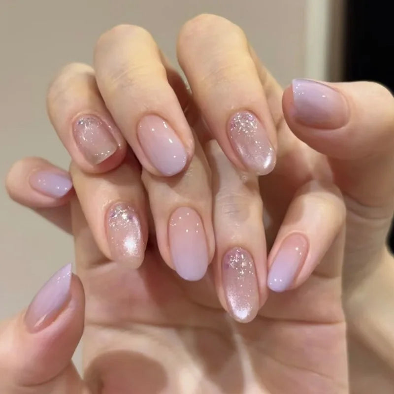 24pcs Pink Flower Almond Press on Nails Kawaii False Nails Wearable Stick-on Nails Fake Nail