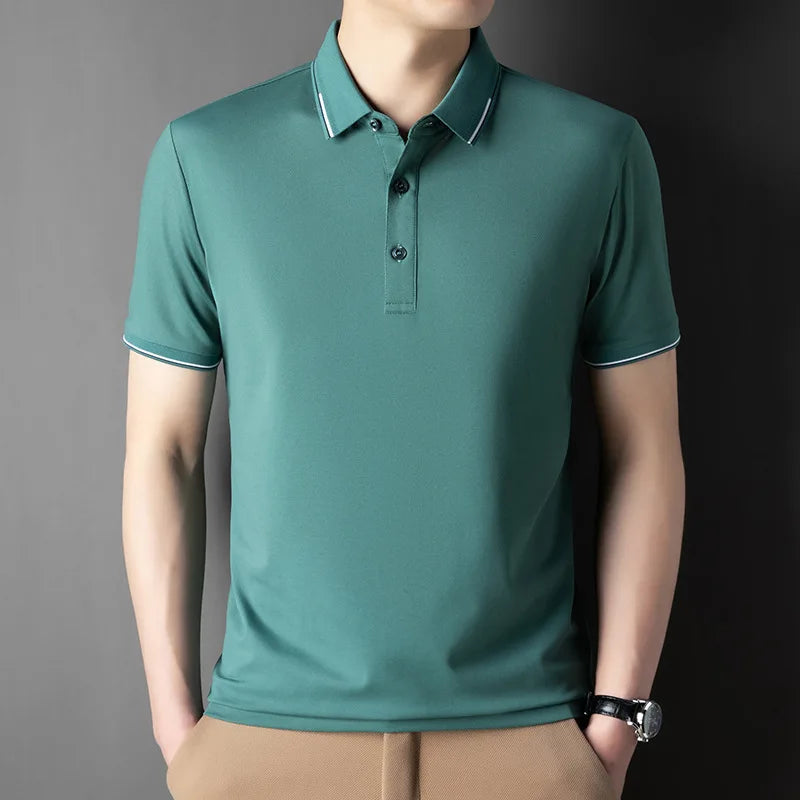 2026 New Polo Shirts Men's Summer Short-sleeved Patchwork T-shirt Business Casual Breathable Shirts Male Quick Drying Sport Tops