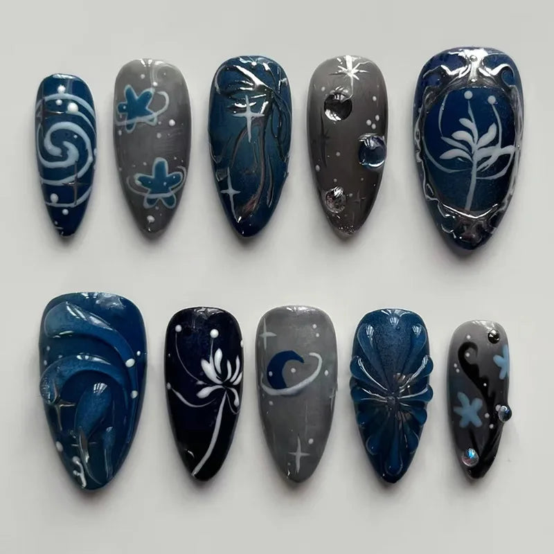 24pcs Long Almond Press on Nails Anime Pattern Full Cover Nail Tips Ornament for Girls Colorful False Nails Wearable Fake Nail