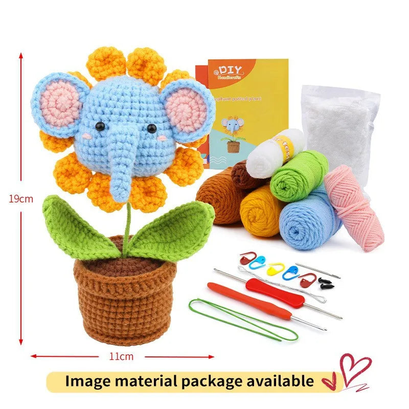 Crochet Animal Kit for Beginners With Video Tutorial Cotton Knitting Yarn Thread Needles Hook Knit Tool Set DIY Craft