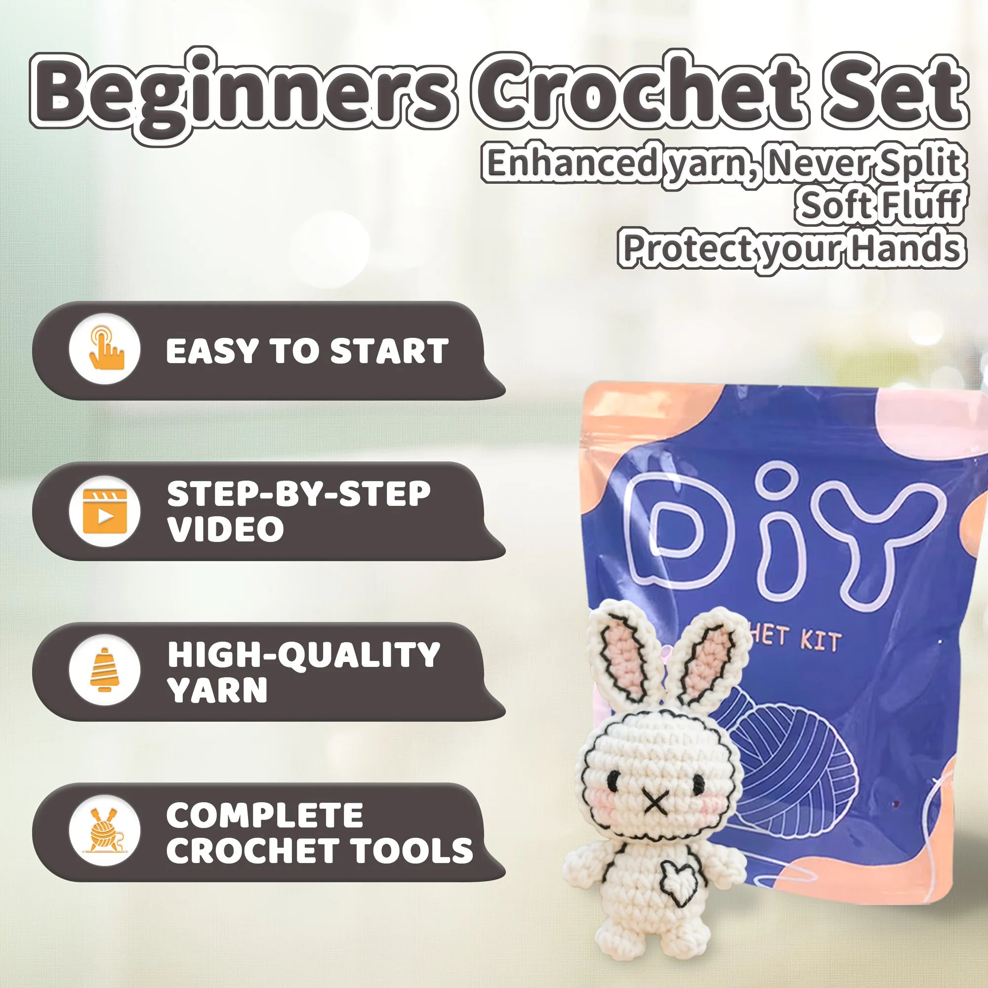 1pc DIY Delightful Animal Crochet Animal Kit - Easy-to-Follow Instructions, Enough Yarn, Hook