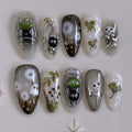 24pcs Gradient Black False Nails Cute Cartoon Cat's Eye Forest Elf Girl Press On Nails Glossy Almond Sweet Cool Fake Nail Tips
