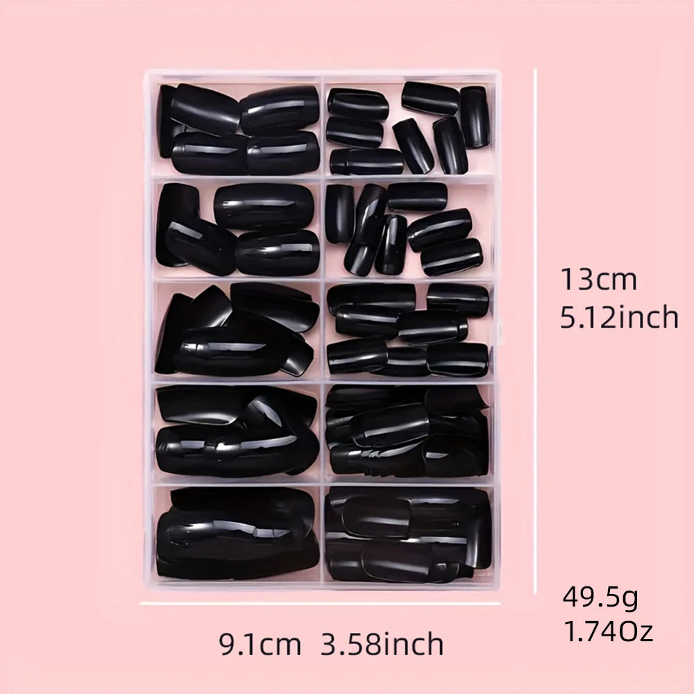 120Pcs Glossy Black Medium Square Fake Nails 12 Sizes Full Cover Press On Nail Solid False Fingertips for Women Daily Manicure
