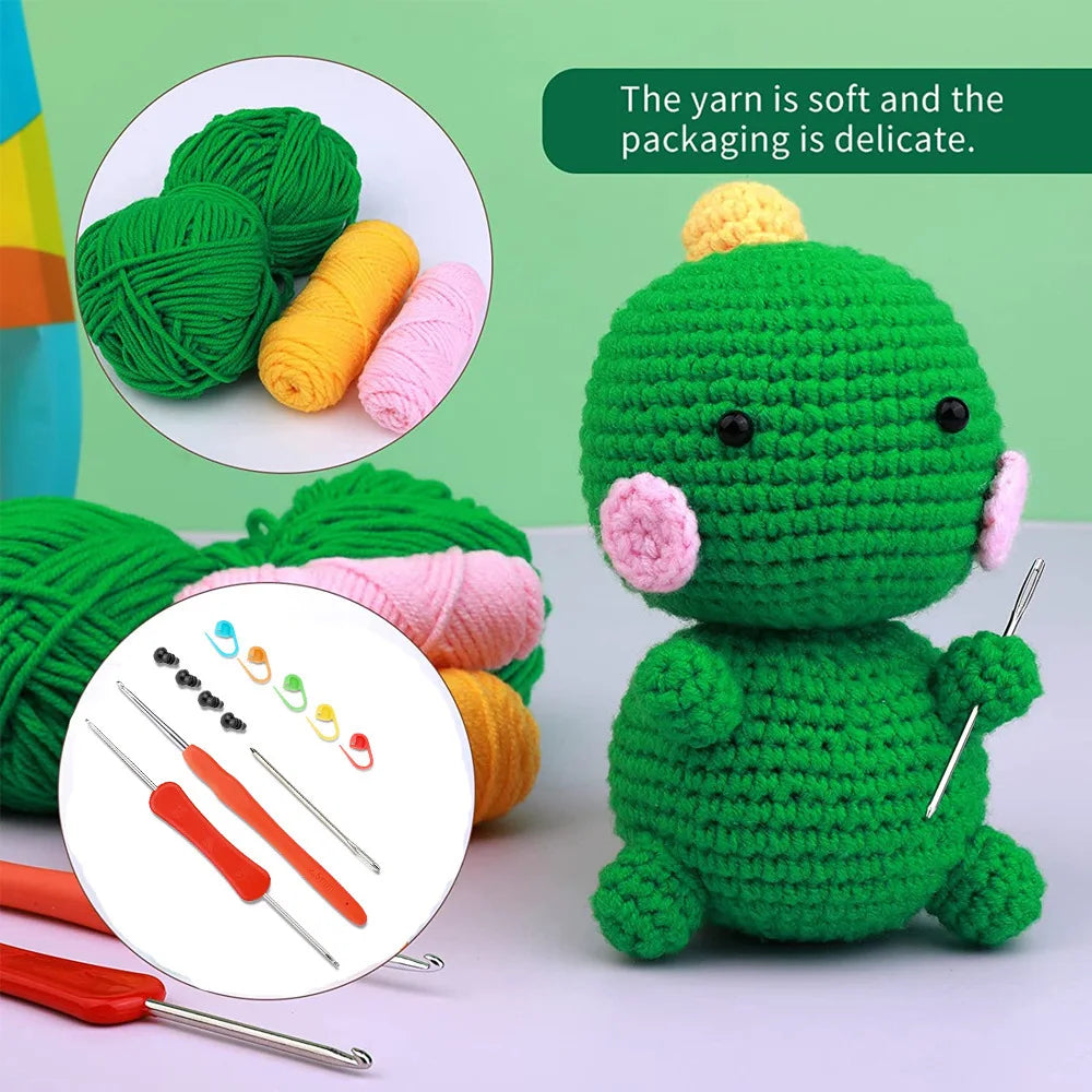 Crochet Animal Kit for Beginners With Video Tutorial Cotton Knitting Yarn Thread Needles Hook Knit Tool Set DIY Craft