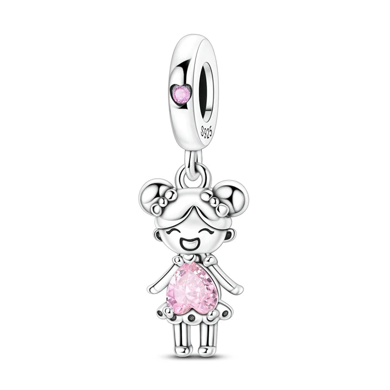 Original 925 Sterling Silver Bead Charms Girl Boy Pendant Fit Original Bracelet Necklace For Women DIY Accessories Jewelry Gift
