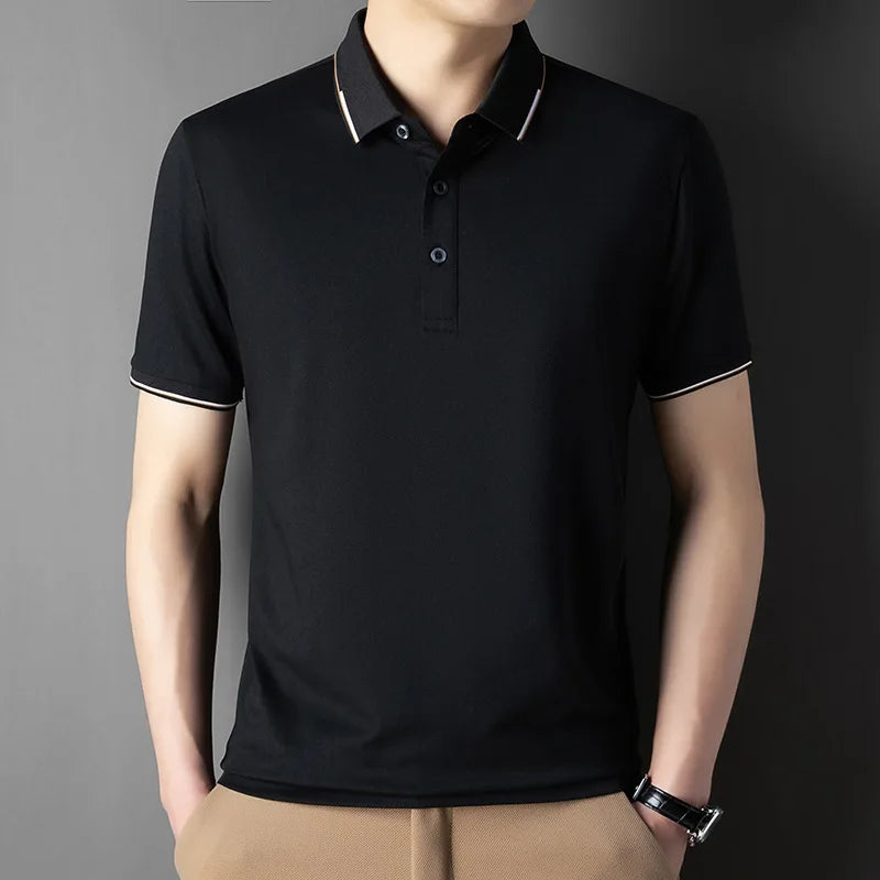 2026 New Polo Shirts Men's Summer Short-sleeved Patchwork T-shirt Business Casual Breathable Shirts Male Quick Drying Sport Tops