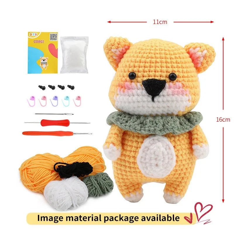 Crochet Animal Kit for Beginners With Video Tutorial Cotton Knitting Yarn Thread Needles Hook Knit Tool Set DIY Craft