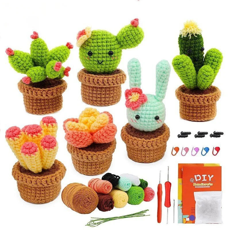Crochet Animal Kit for Beginners With Video Tutorial Cotton Knitting Yarn Thread Needles Hook Knit Tool Set DIY Craft