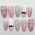 30Pcs French Cat-Eye Fake Nails Lace Music Notes Vine Bowknot Polka Dot Fake Nails Wearable Full Cover Nails Tips False Nails