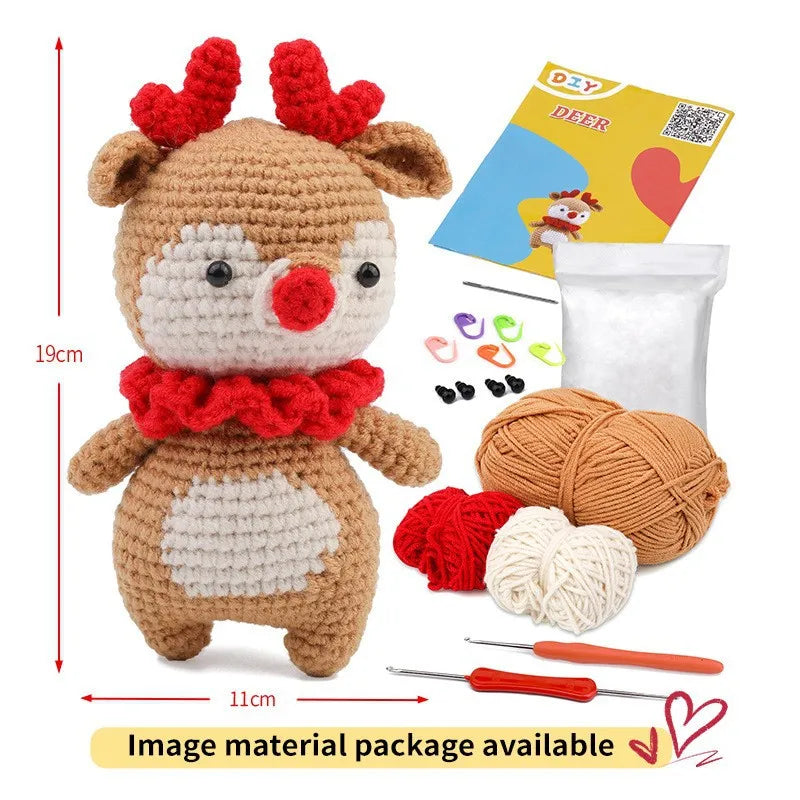 Crochet Animal Kit for Beginners With Video Tutorial Cotton Knitting Yarn Thread Needles Hook Knit Tool Set DIY Craft