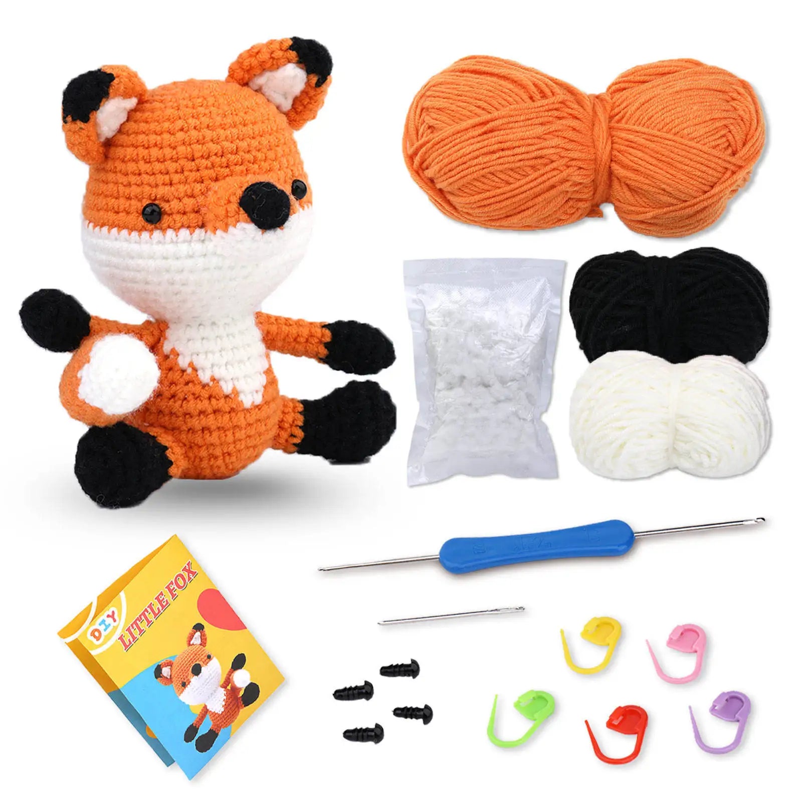 Crochet Animal Kit for Beginners With Video Tutorial Cotton Knitting Yarn Thread Needles Hook Knit Tool Set DIY Craft