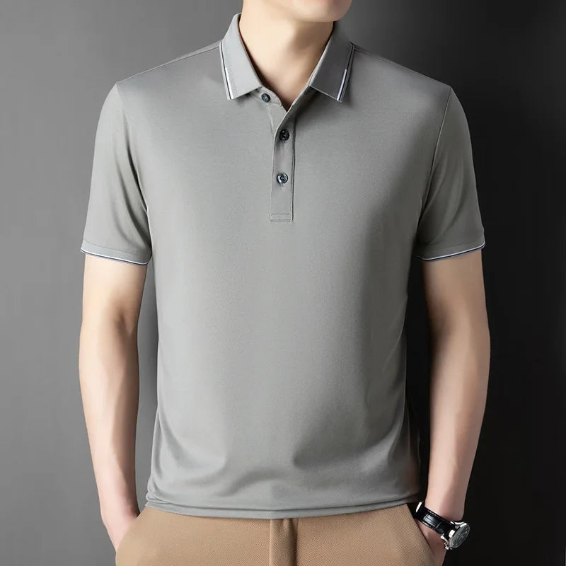 2026 New Polo Shirts Men's Summer Short-sleeved Patchwork T-shirt Business Casual Breathable Shirts Male Quick Drying Sport Tops