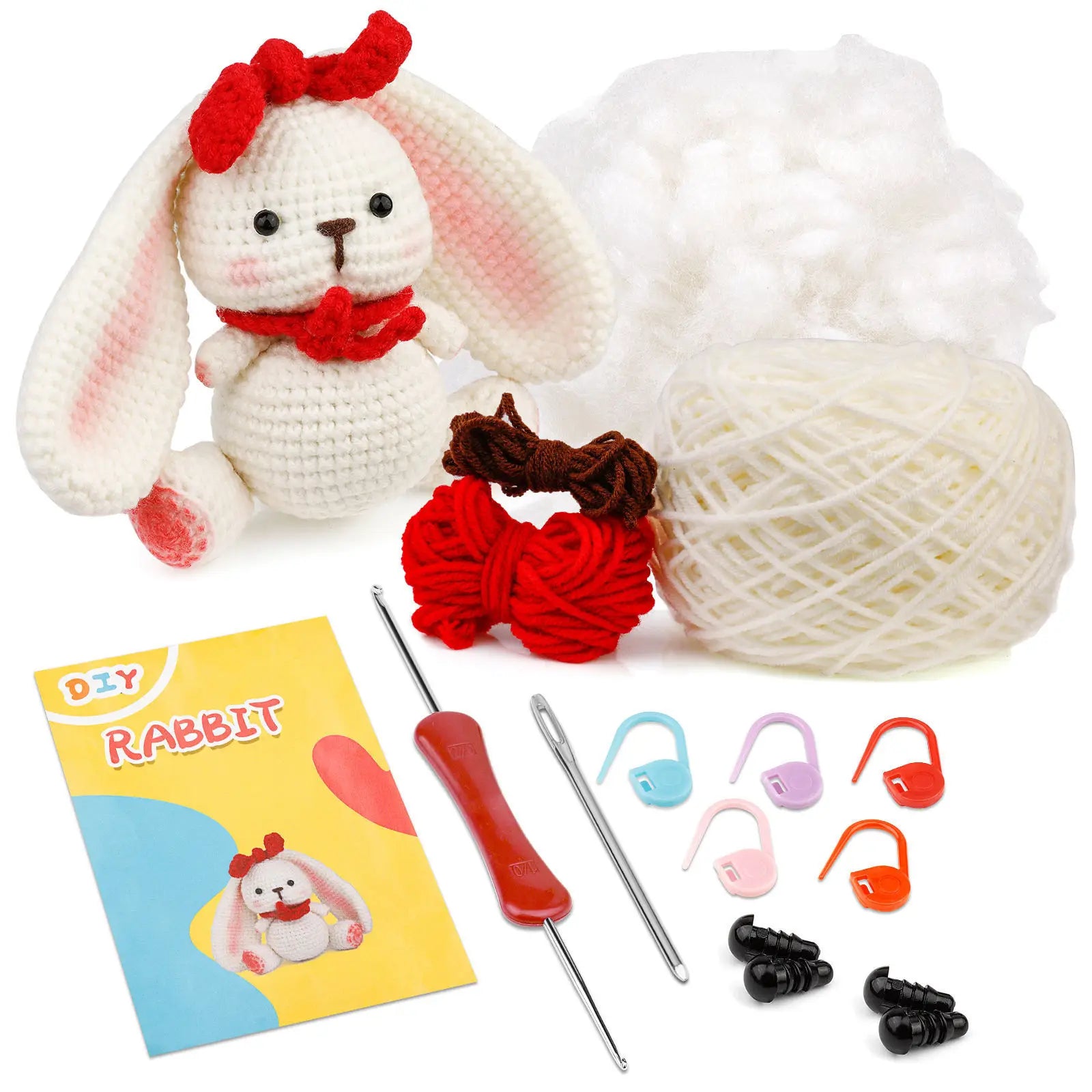 Crochet Animal Kit for Beginners With Video Tutorial Cotton Knitting Yarn Thread Needles Hook Knit Tool Set DIY Craft