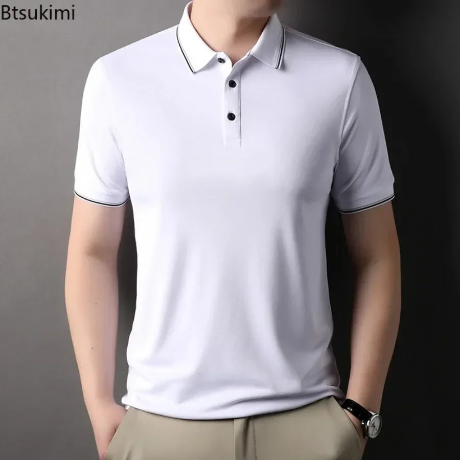 2026 New Polo Shirts Men's Summer Short-sleeved Patchwork T-shirt Business Casual Breathable Shirts Male Quick Drying Sport Tops