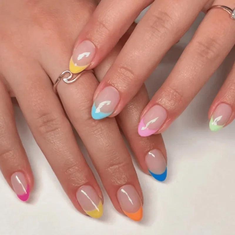 24pcs Pink Flower Almond Press on Nails Kawaii False Nails Wearable Stick-on Nails Fake Nail