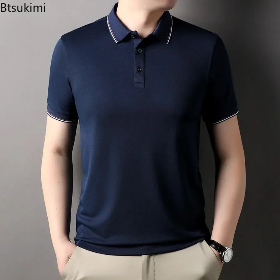 2026 New Polo Shirts Men's Summer Short-sleeved Patchwork T-shirt Business Casual Breathable Shirts Male Quick Drying Sport Tops