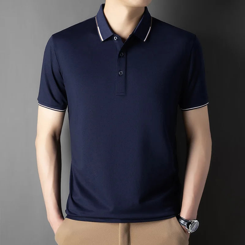 2026 New Polo Shirts Men's Summer Short-sleeved Patchwork T-shirt Business Casual Breathable Shirts Male Quick Drying Sport Tops