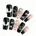 10 pieces of hand-pressed coffin-shaped nails beautiful fake nails, gothic sweet and cool polka dots, suitable for ladies to use