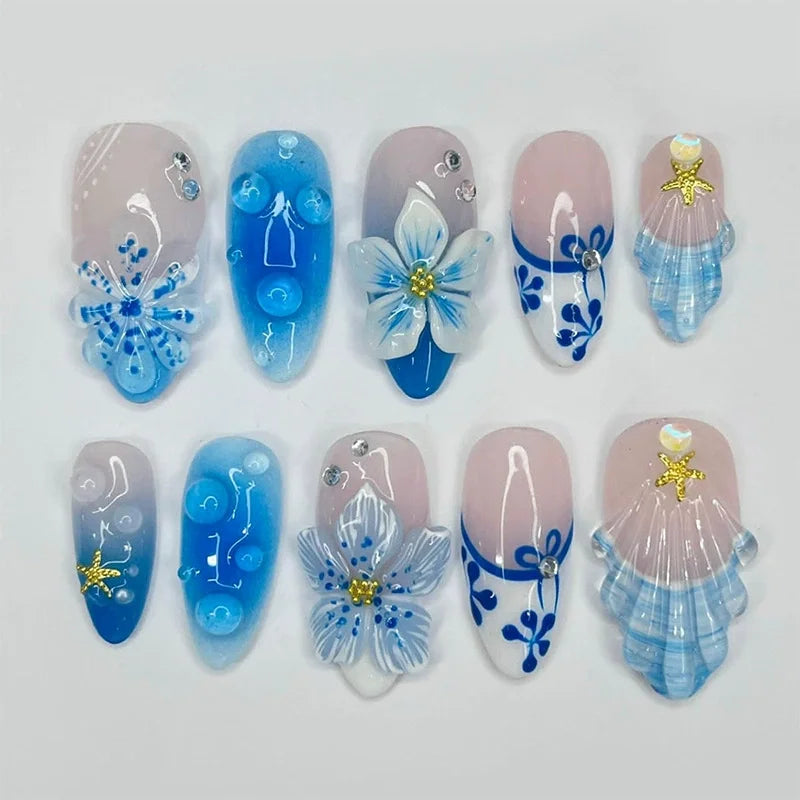 24pcs Pink Flower Almond Press on Nails Kawaii False Nails Wearable Stick-on Nails Fake Nail