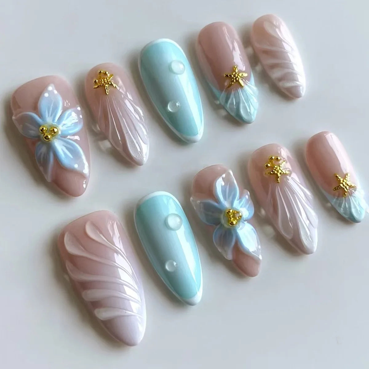 24pcs Pink Flower Almond Press on Nails Kawaii False Nails Wearable Stick-on Nails Fake Nail