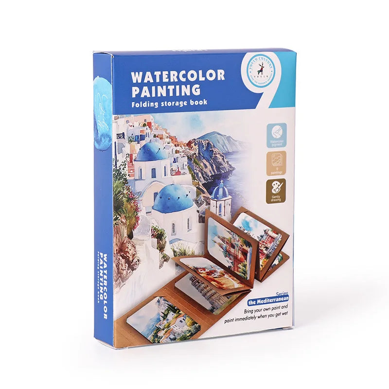 Bview Art Artistic Watercolor Kit: 12-Pan Solid Paints with Expandable Kraft Paper Folder, Compact Travel Painting Supplies