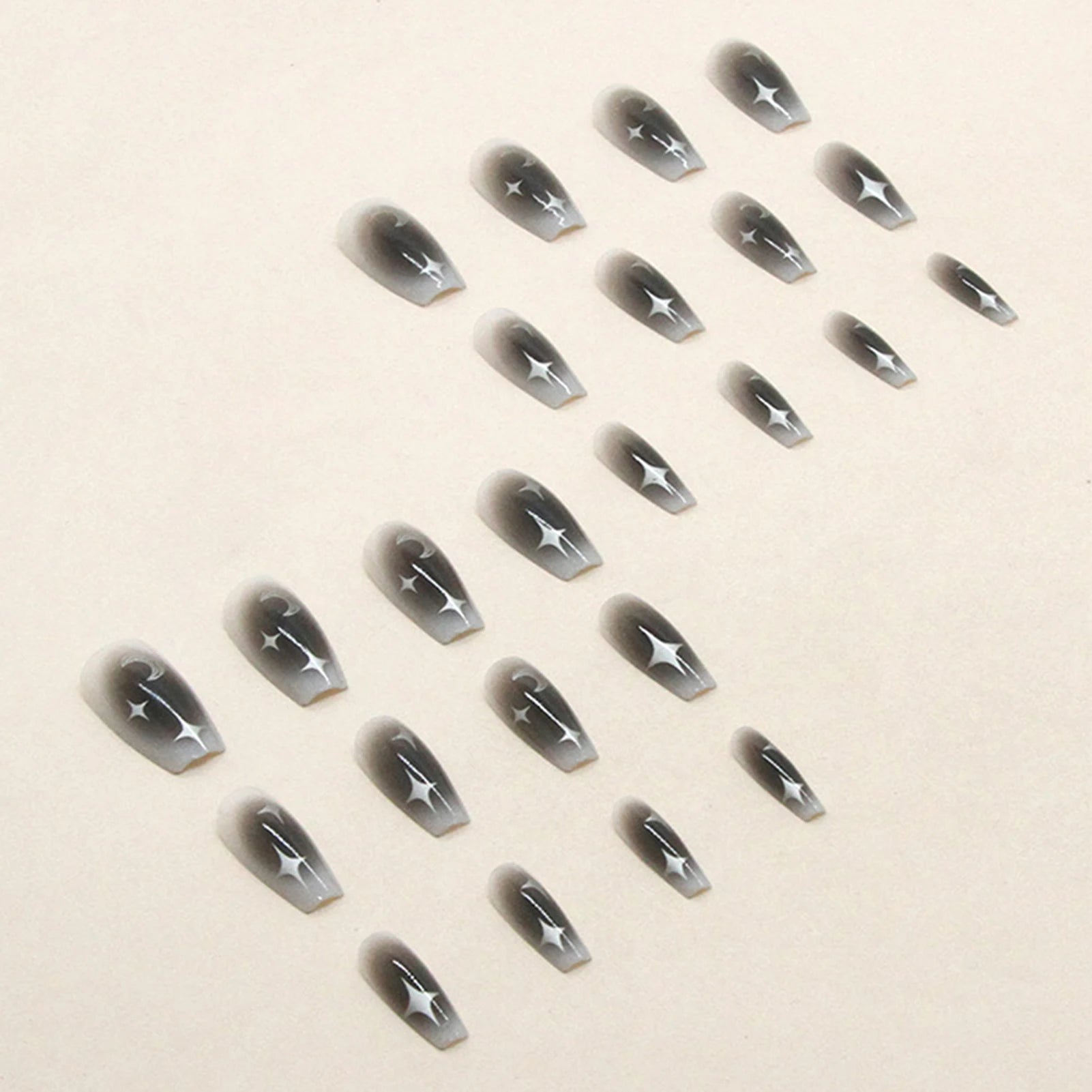 24pcs Y2k Star Press On Nails Gradient Black Mid-length Coffin False Nail Tips Full Cover Moon Designs Fake Nail For Cool Girls
