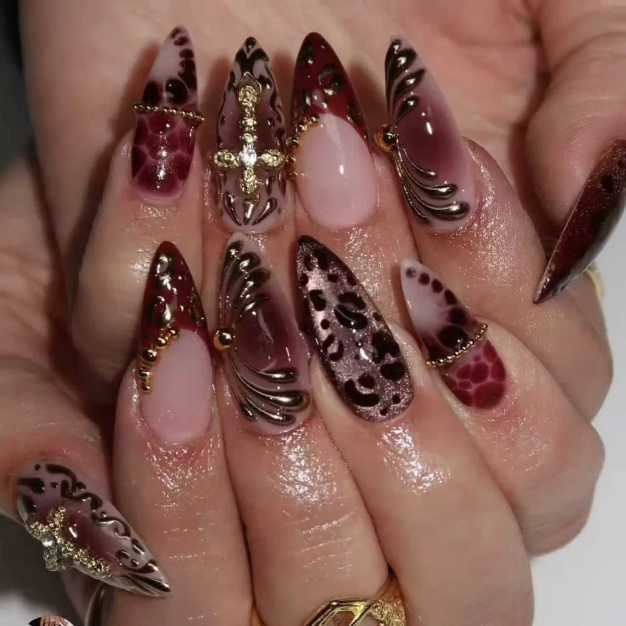 24pcs Pink Flower Almond Press on Nails Kawaii False Nails Wearable Stick-on Nails Fake Nail