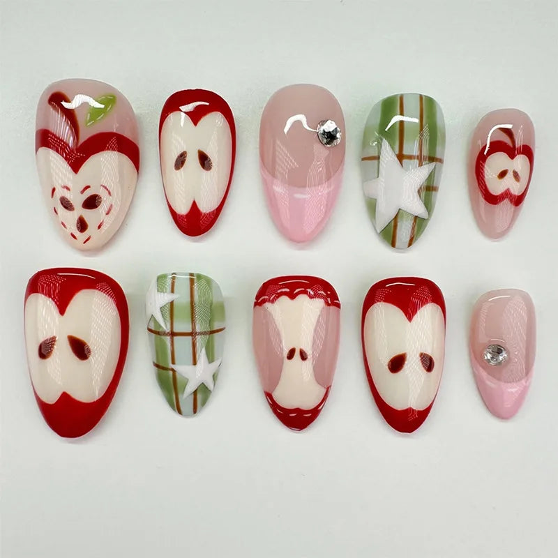 24pcs Long Almond Press on Nails Anime Pattern Full Cover Nail Tips Ornament for Girls Colorful False Nails Wearable Fake Nail